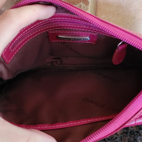 CHARLIE LAPSON Nwot Pink Embossed Leather Wristlet